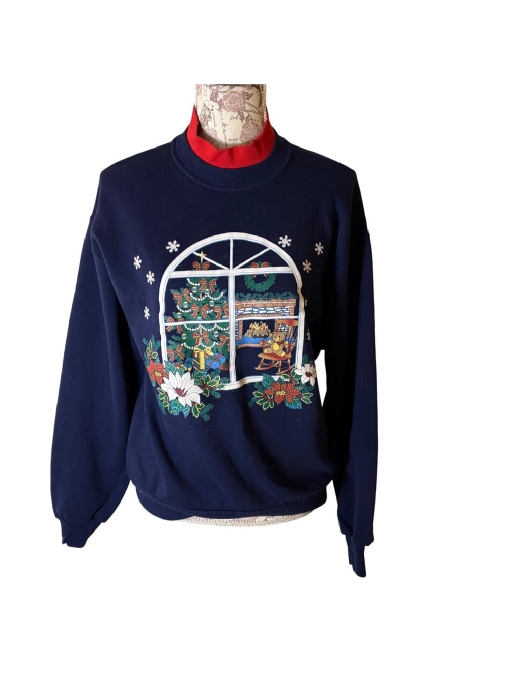 Vintage‎ Christmas Grandmacore Sweatshirt fireplace Cottagecore SZ M